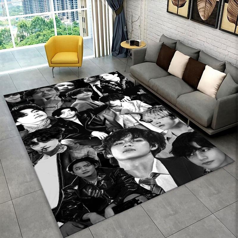 Famous B-BTS Kim Tae Hyung V KPOP Non-Slip Area Rug for Living Room,Bedroom,Playroom,Carpet Floor Mat Home Decor Rug Kids Room