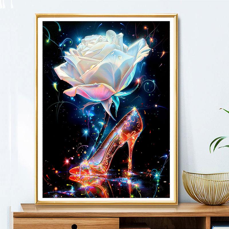 5d DIY Diamond Painting Cross Stitch Crystal Shoes White Rose Diamond Embroidery Mosaic Full Round Drill Home Decor Crafts