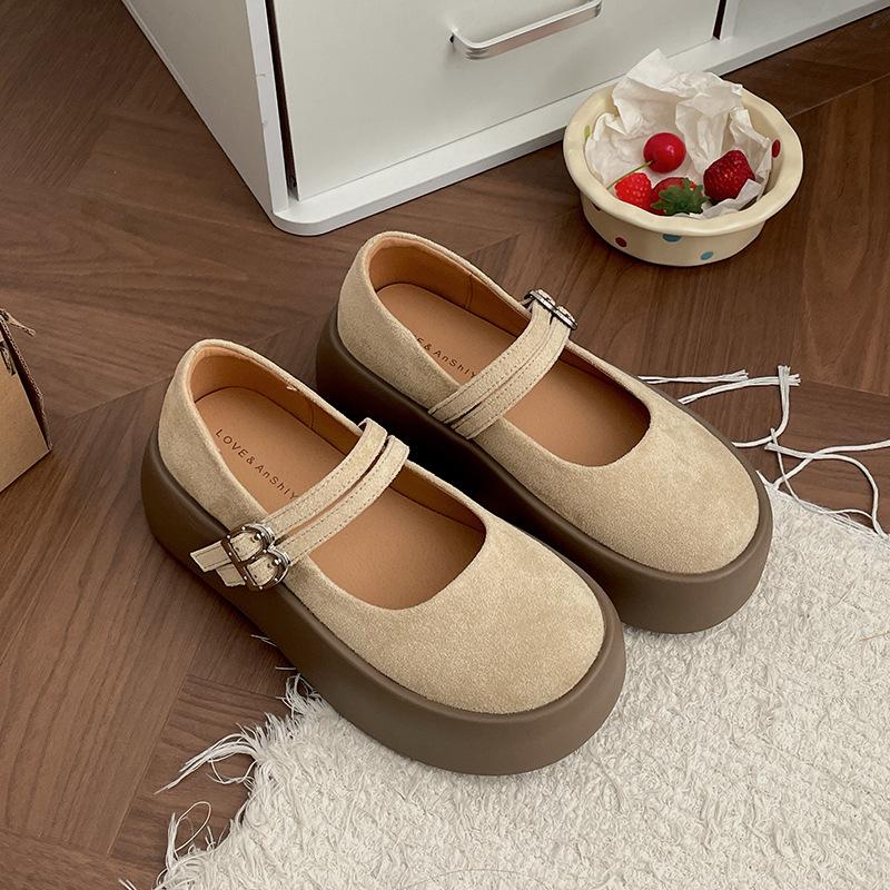 Yellow round head shallow mouth platform single shoes women s summer Mary Jane shoes 35