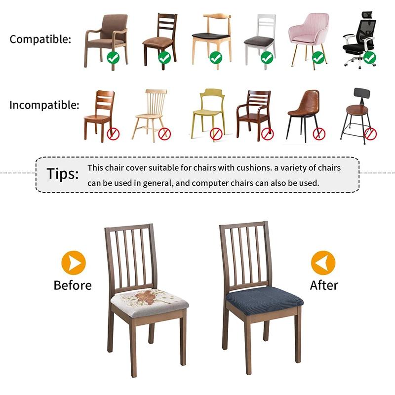 Elastic Chair Seat Covers Jacquard Washable Chair Cushion Cover Anti-Slip Seat Protector Chairs Case For Living Room Home El