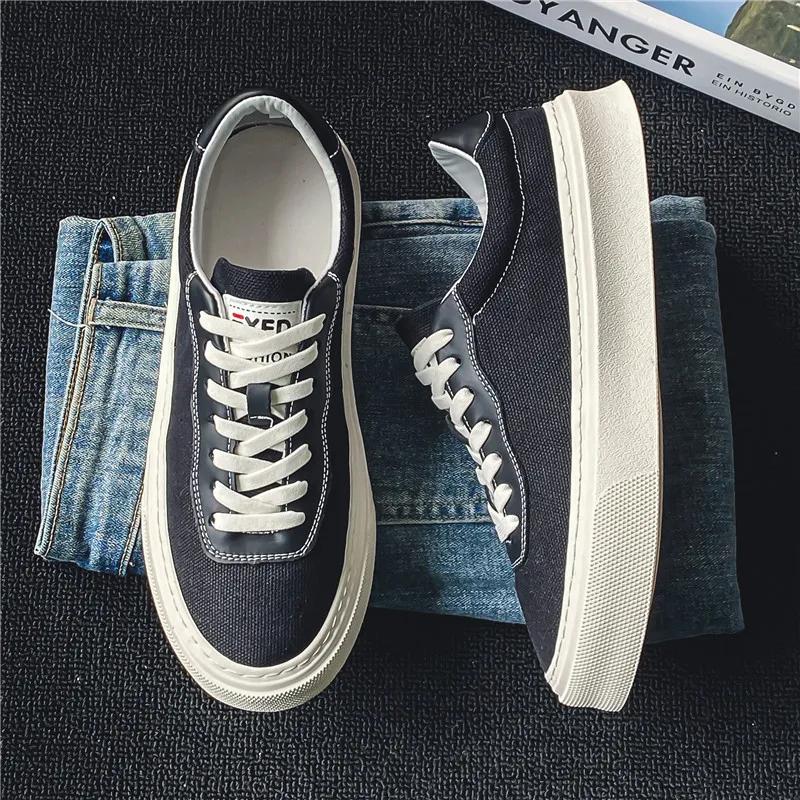 

Весна 2025 Новая обувь для мужчин Холщовые повседневные туфли Модный цвет Плоские кеды для скейтборда Молодежные крутые кроссовки на шнуровке 42 чёрный