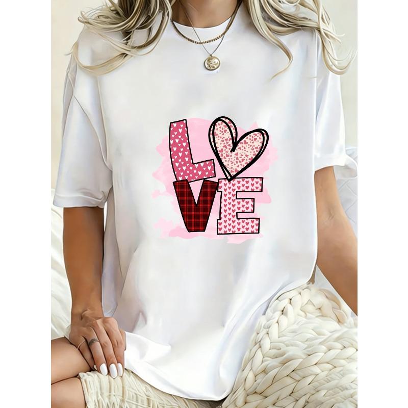 Oversized T Shirt Black Love Heart Pattern And Text For Casual Wear