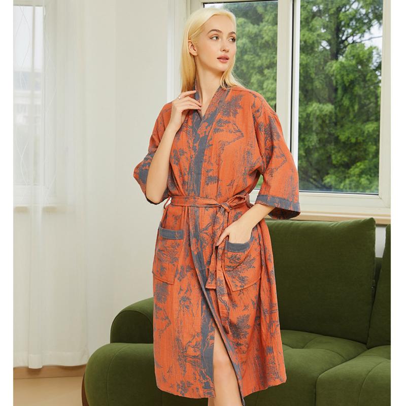 

Хлопковый жаккардовый халат Свободный банный халат Кимоно Юката Домашняя одежда Повседневная женская одежда для сна Ночная одежда Весна Лето Домашняя одежда One Size