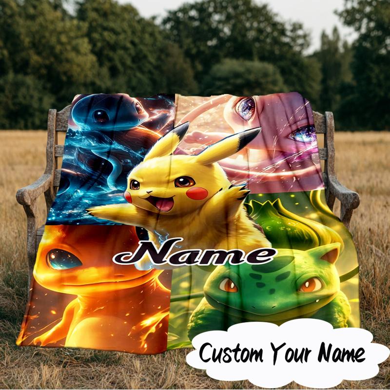 Coperta da collezione Pika Ball con nome personalizzato Coperta ideale per il letto Perfetta per Viaggi, Campeggio, Soggiorni, Uffici, Divani, Regalo di Natale per Fan