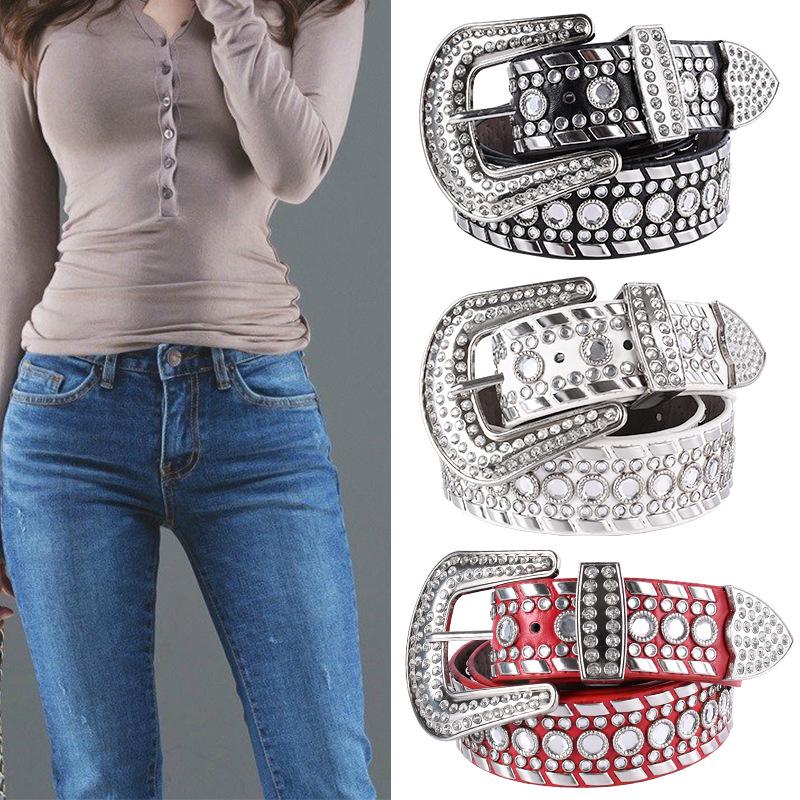 Unisex Fashion Rivet Belt with Rhinestone Alloy Pin Buckle