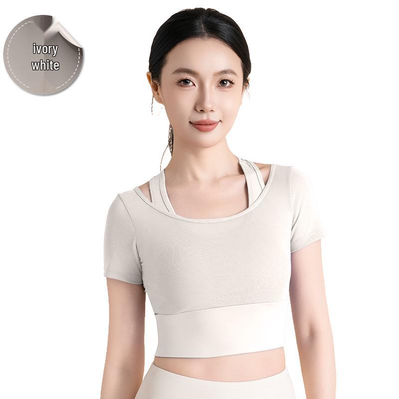 Peach Mesh Two-Piece Yoga Suit: Short Sleeve Racerback Nude Feeling Sports Top for Women