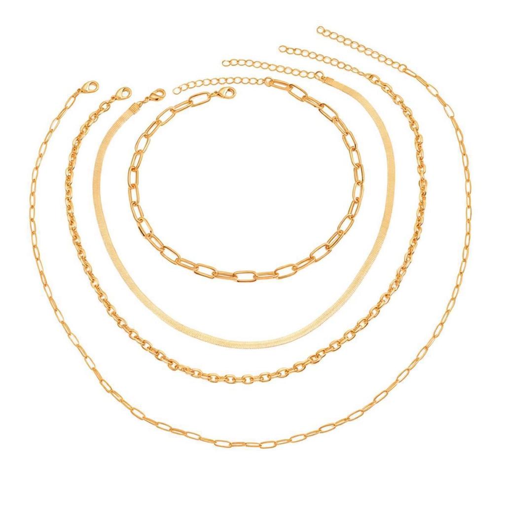 European-American Bohemian Layered Flat Chain Choker Necklace for Women