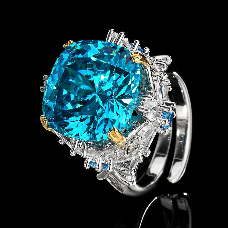 

Jewelry Ring Millennium Rose Che Para Green Blue Square Light Luxury High Sense Opening Female