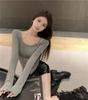 2025 Women's Slimming Solid Color Long Sleeve Cropped Top - Korean Simple Design for Autumn
