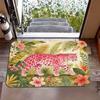 Printed Anti Slip Doormat Pebble Home Pink Leopard Tropical Plant Cute Pet Welcome Floor Rug for Household Indoor Entry Mat