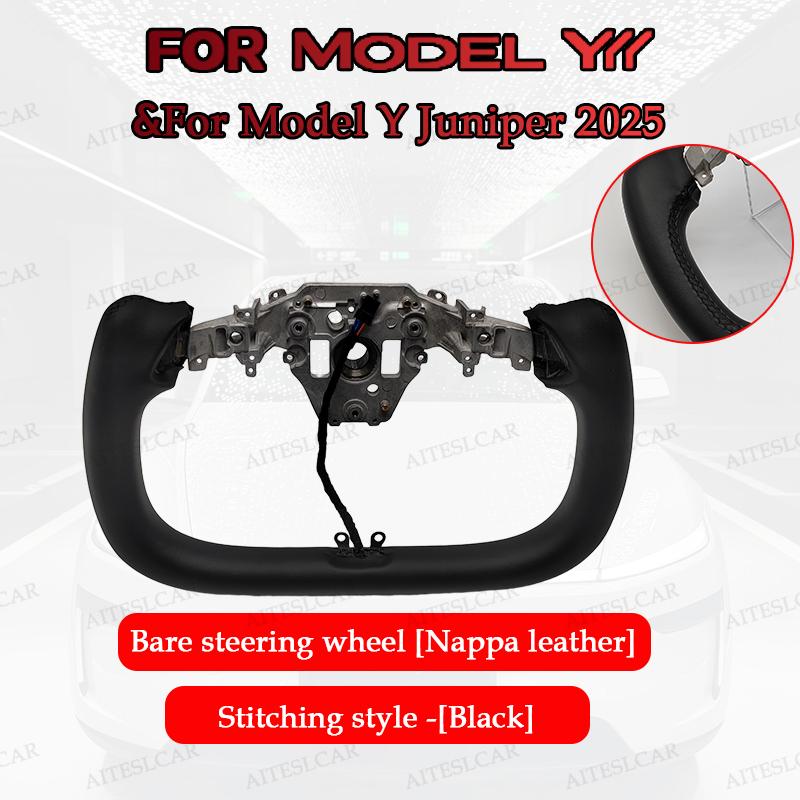 For New Tesla Model Y L/ Y Juniper 350mm/377mm Yoke Handle Steering Wheel With Heating NAPP Leather Steering Wheel Accessories