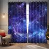 2PC High Blackout Perforated Polyester Curtain, Double-sided Matte, Left and Right Double Opening, Blue Purple Nebula Galaxy