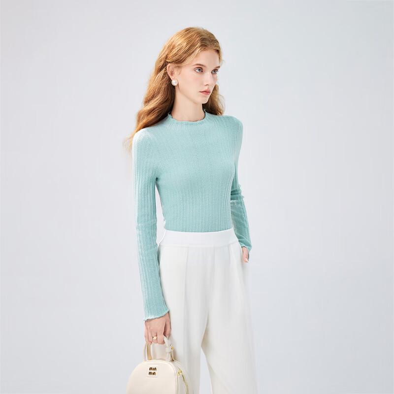 Qiusuiyiren Women's Ruffle Mock Neck Knit Top
