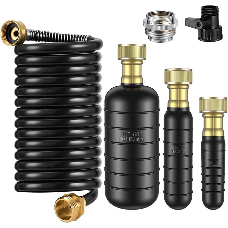 

A95I-Retractable Hose Drain Bladder Kit 3Pcs, Includes Shut-Off Valve& Faucet Adapter For Fit 1 To 6 Pipes чорний