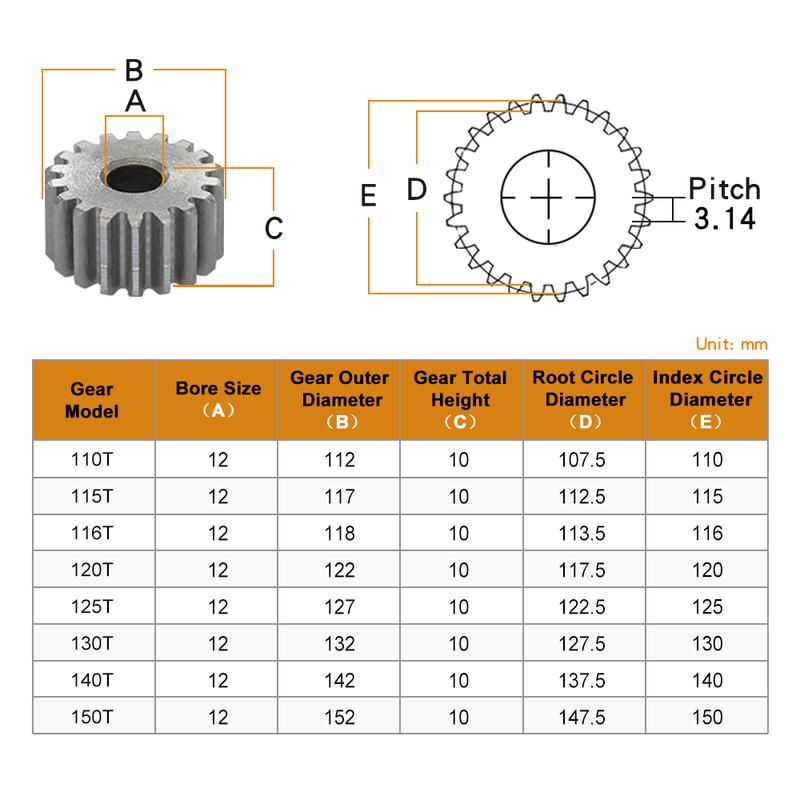 

Flat Gear 1M-110/115/116/120/125/130/140/150T SC45# Carbon Steel Soft Teeth Surface Gear Wheel For Transmission Parts 1M110T - Bore 12 mm