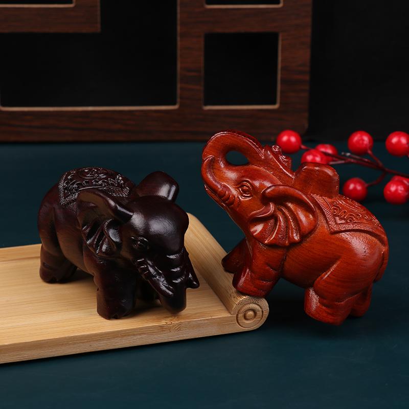 10Cm Wooden Elephant Statue Indian Feng Shui Figurines Lucky Success Wealth Desktop Decoration