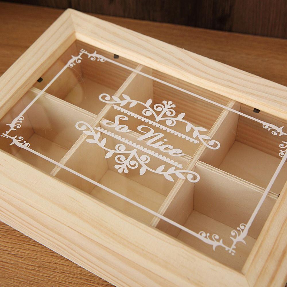 Dust-proof Wooden Tea Box with Clear Lid Desktop Organizer Tea Bag Holder  Hair Accessory