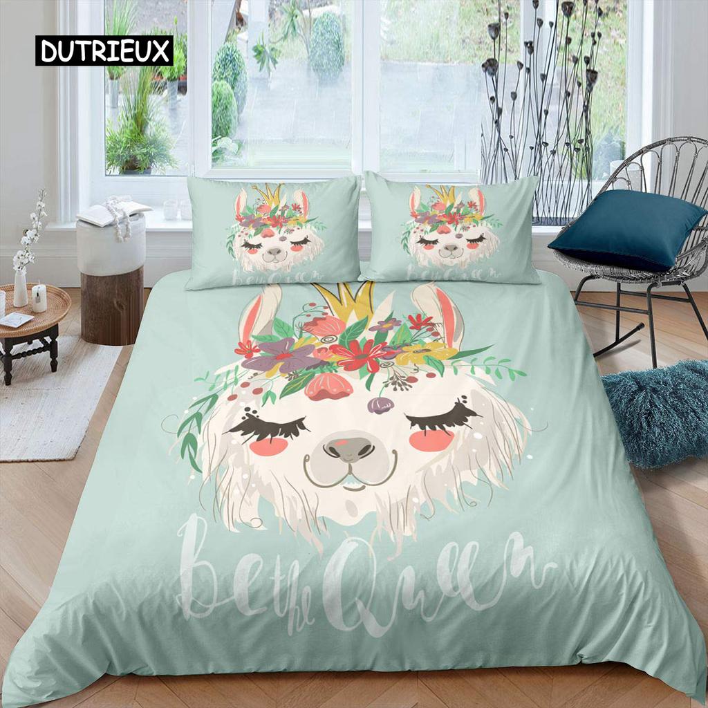Alpaca Duvet Cover Set Cute Sloth Comforter Cover Cactus Funny Animal Bedding Set Polyester Love Heart Cartoon Style Quilt Cover