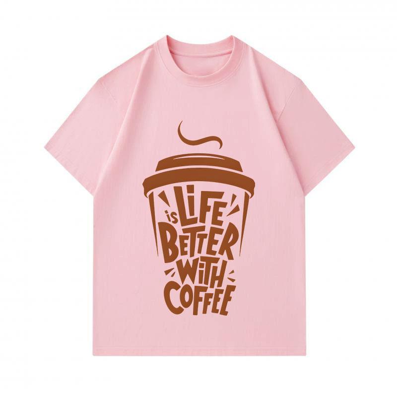 Men's 100% Cotton Crew Neck Short Sleeve T-Shirt, Life Is Better With Coffee Print Casual Lightweight Tee for Daily Street Wear Summer Top