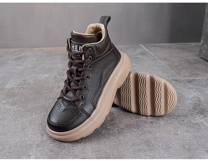 Dame Vintage Kuskinn Høye Ankelstøvletter med Tykk Såle og Rund Tå - Høst/Vinter Kolleksjon.