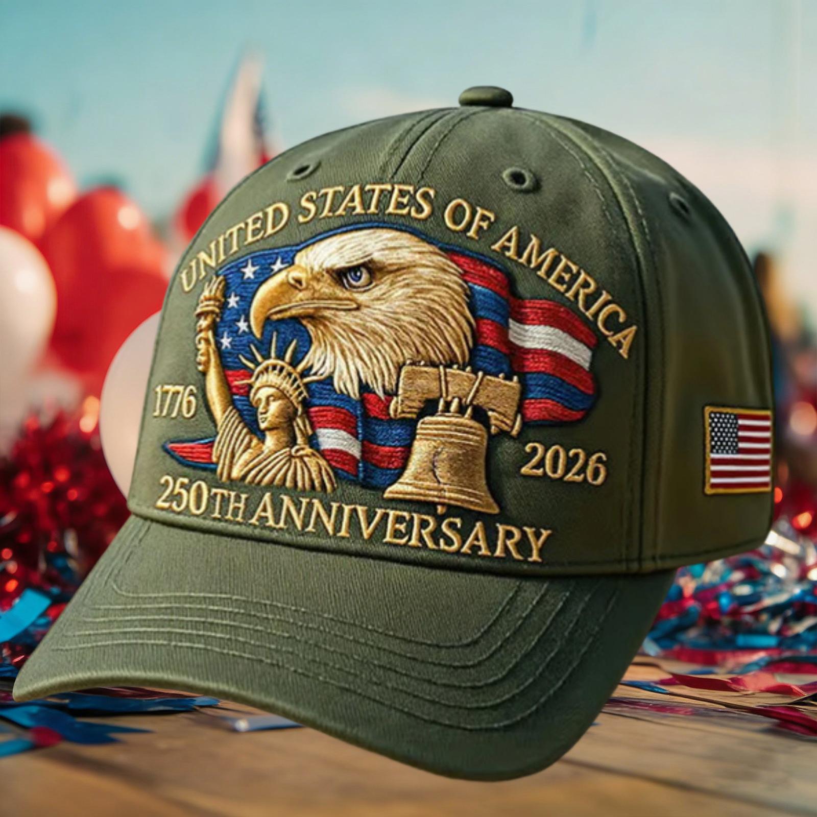 United States of America 250th Anniversary Embroidered Baseball Cap Adjustable Fit American Flag Eagle Statue of Liberty Design One Size зелёный