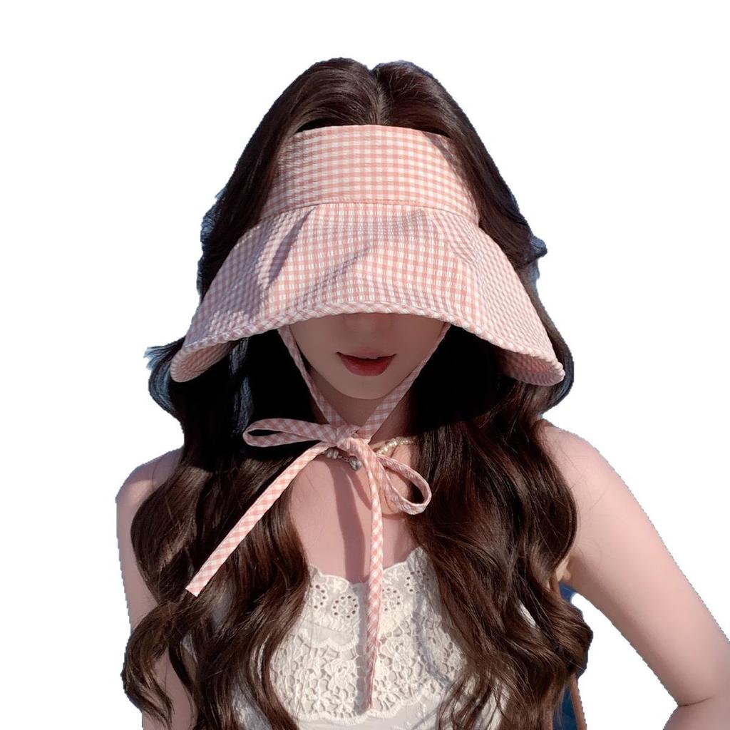 Xiaohongshu Age-reducing Plaid Empty Top Hat Women's Spring and Summer Big Brim Travel Sun Protection Visor Sun Hat