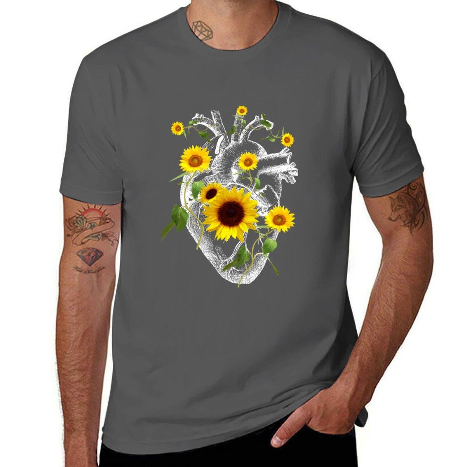

Spring floral Human heart, Heart flower, sunflowers,yellow floral T-Shirt t shirt man casual T-Shirt 4XL