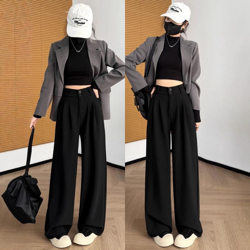 Black pants women's spring and autumn small loose high-end drape casual straight wide-leg pants chiffon suit trousers