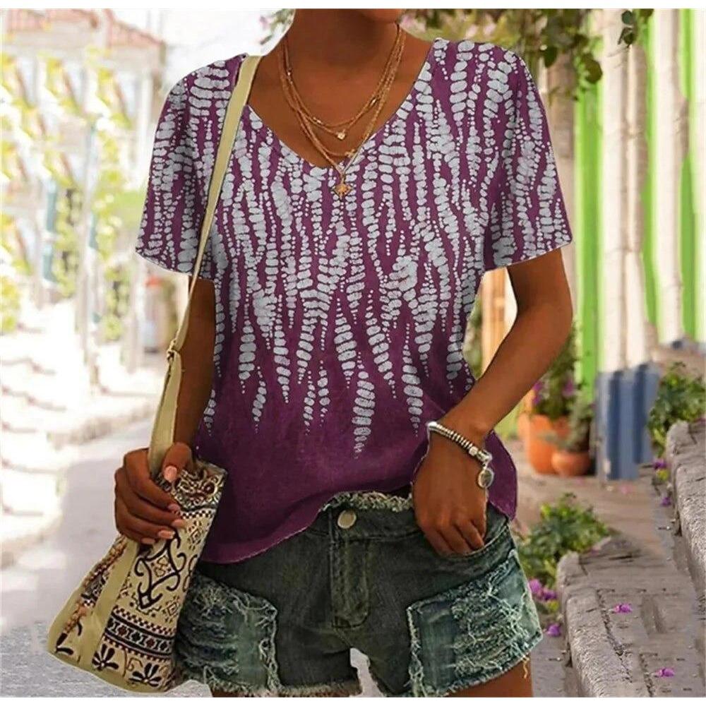 Abstract Face T-Shirts Fake Pocket 3D Print Women's V-Neck Short Sleeve T Shirt Y2K Casual Tees Harajuku Tops Female Clothing