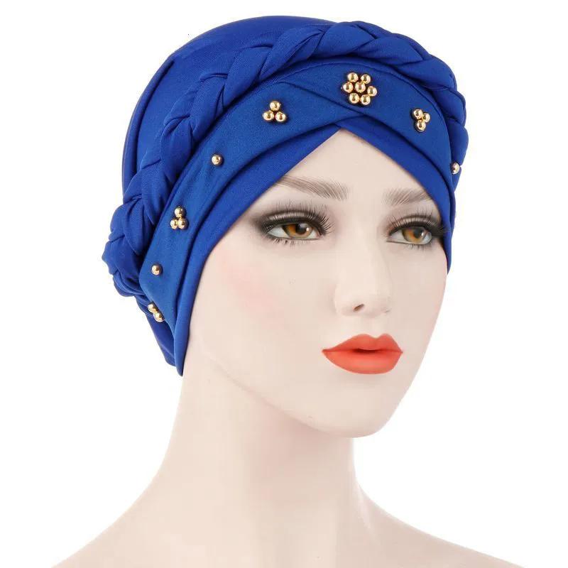 Women Hair Care Islamic Jersey Head Scarf Milk Silk Muslim Hijab Beads Braid Wrap Stretch Turban Hat Chemo Cap Head Wrap