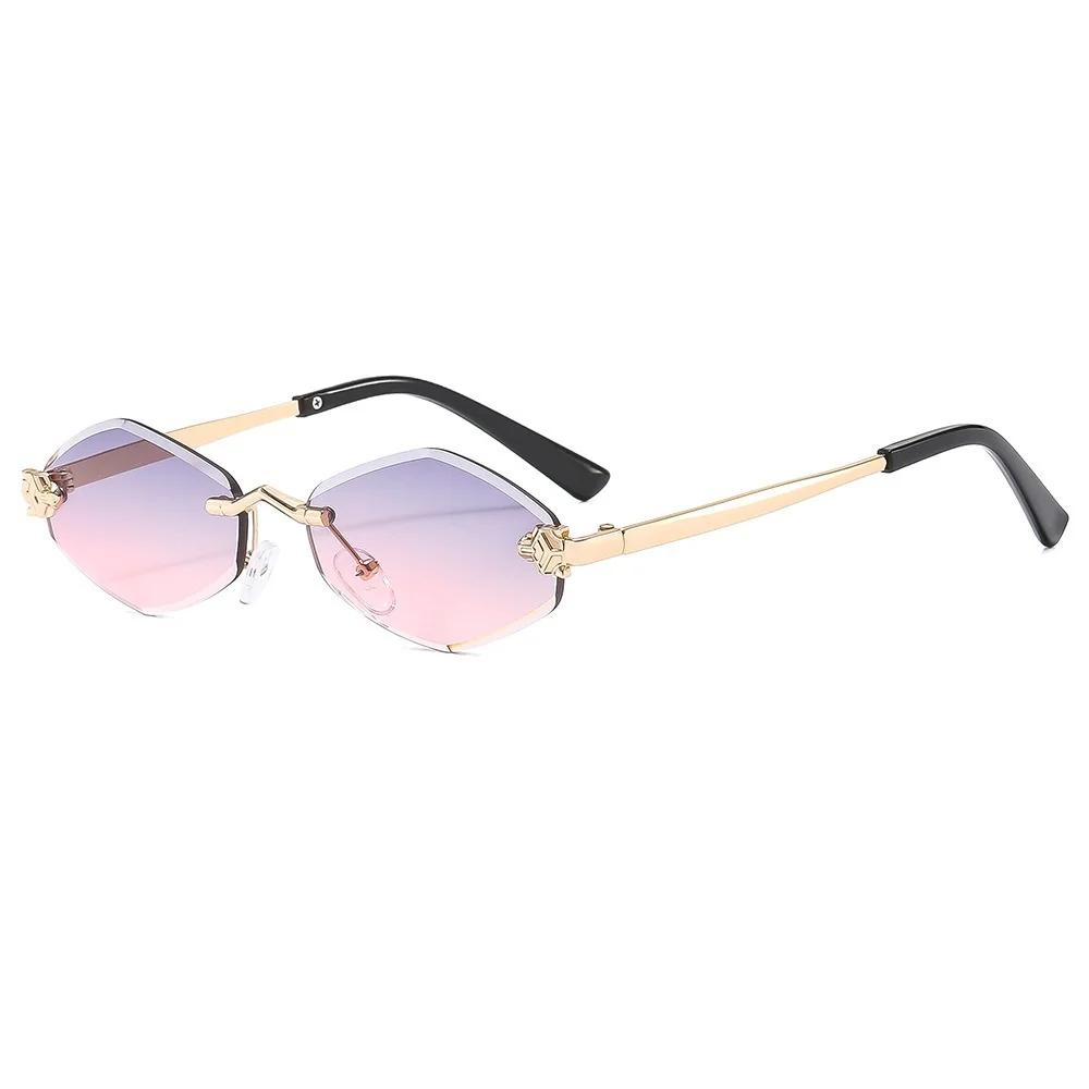 Trendy Rimless Polygonal Sunglasses Stylish Gradient Lens Metal Shades Eyewear Luxury Vintage Sun Glasses