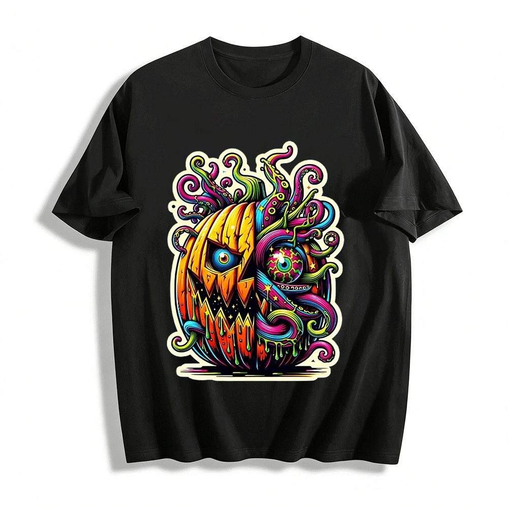 Halloween Cthulhu Style Pumpkin Monster Print Trendy Casual Top Pure cotton T-shirt XXS