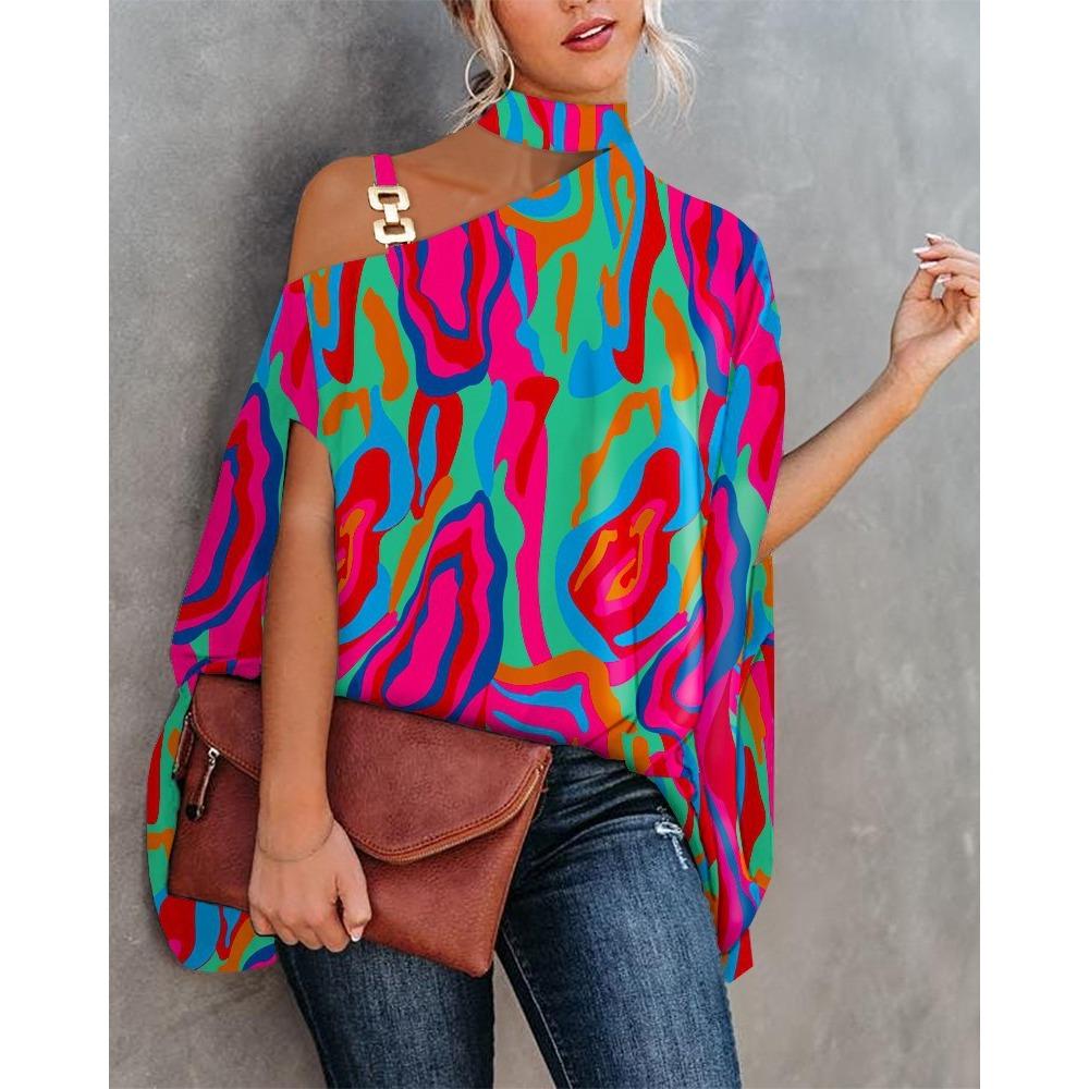 HNXC Damemote Uformelt sommer ensfarget trykk kortermede bluser og skjorter