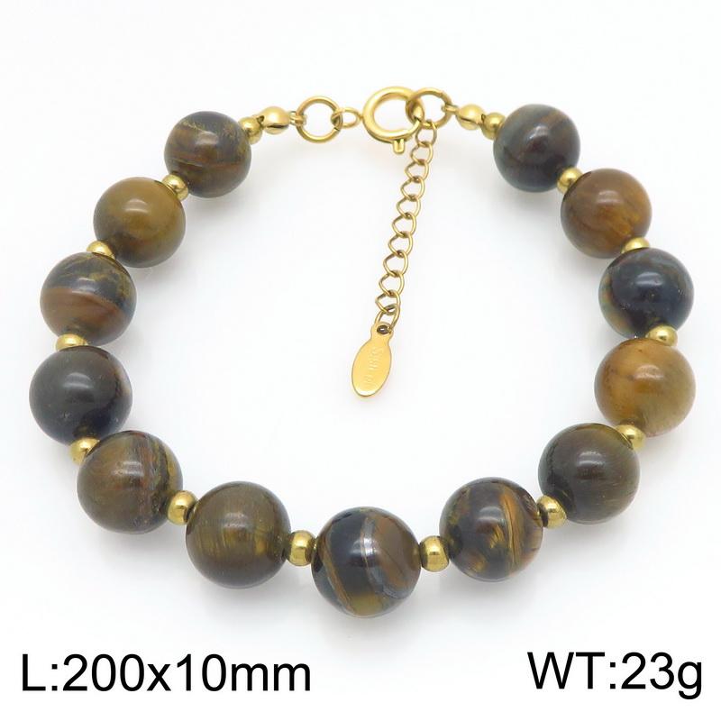 Natural Tiger Eye Stone Beaded Bracelet for Men Women Vintage Stainless Steel Jewelry Adjustable Chain Accessory Gift