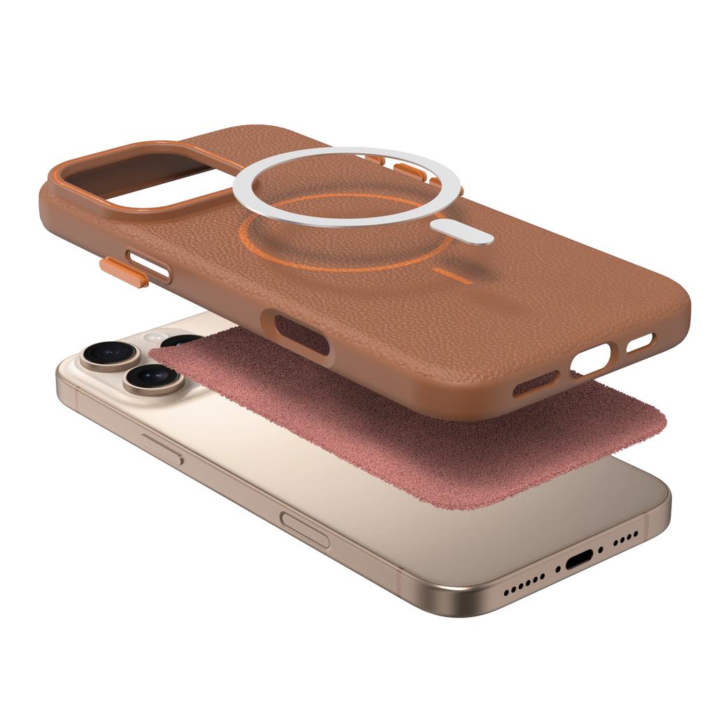 Litchi Patterned Leather Phone Case for IPhone 17 16 15 14 13 12 11 Pro Max Magnetic Magsafe Armor Flocking Cover
