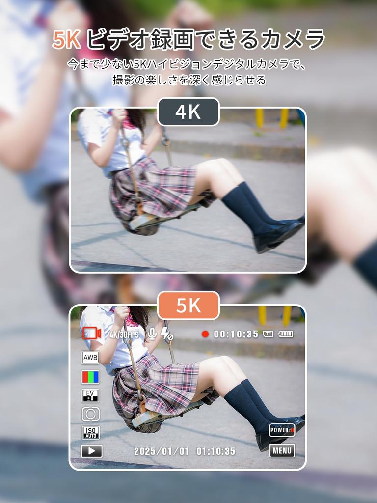 AiMike 5K Digital Camera with 16x Digital LED Large Two for Perfect for Kids and White Wi-Fi Transfer, 72MP, Zoom, Autofocus, Light, 2.8-inch Screen,