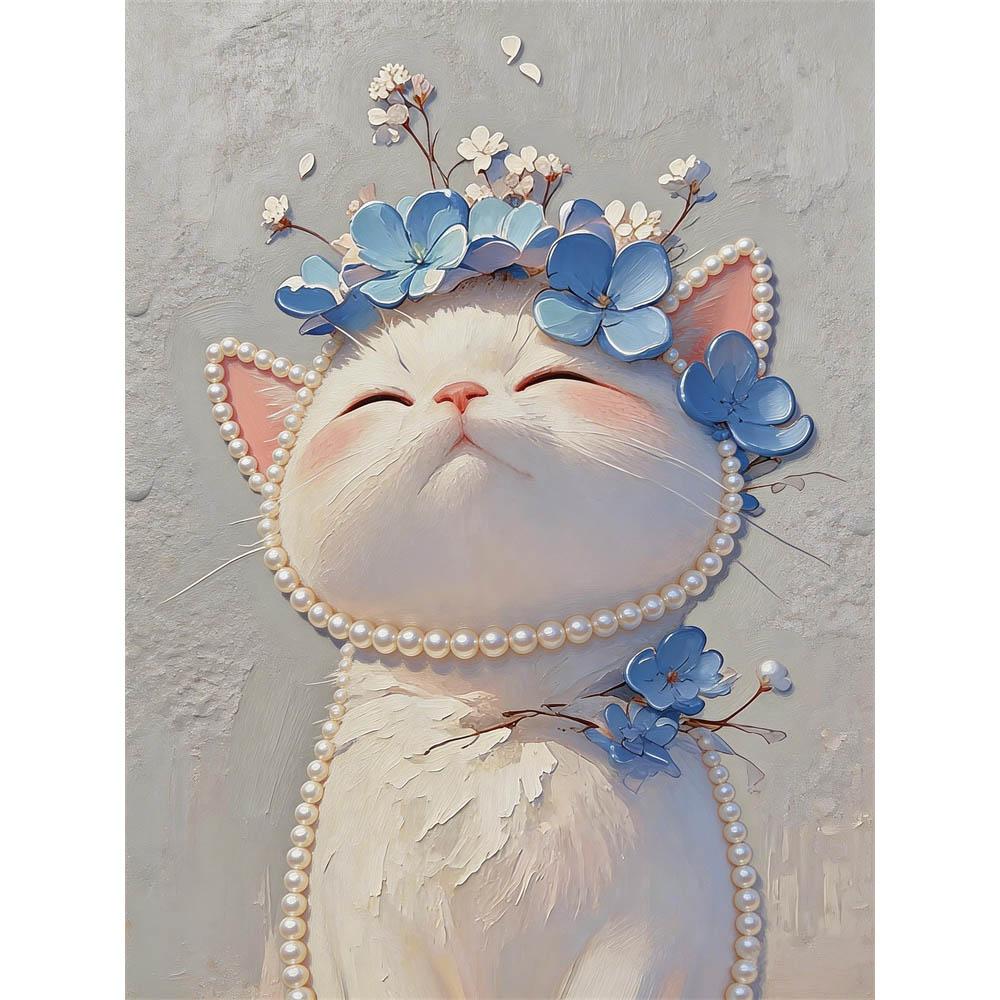 

5D DIY Frameless Pearl Painting Cat and Flower Pattern Painting Kit Suitable for Home Living Room Bedroom and Other Wall Decoration Art Paintings 30x40cm