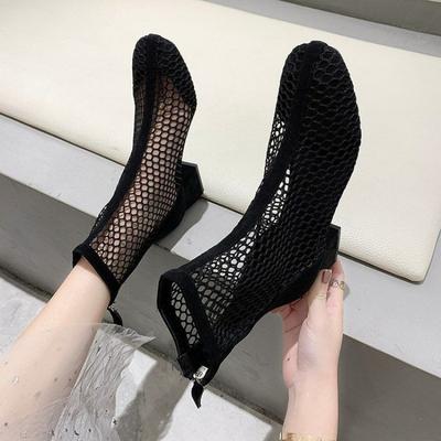 Bottes ajourées en maille pour femmes 2025 nouveau été respirantes célébrité Internet bottines fines bottines noires à talon épais bottines courtes bottes cool