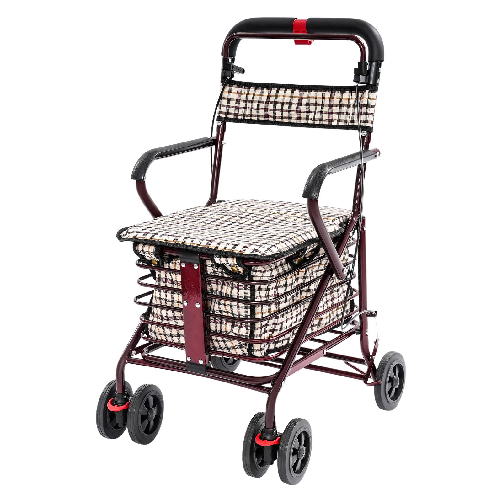Foldable Rolling Walker with Seat for Seniors Walking Aids with Seat Storage Cart for Olders 150kg Load Capacity