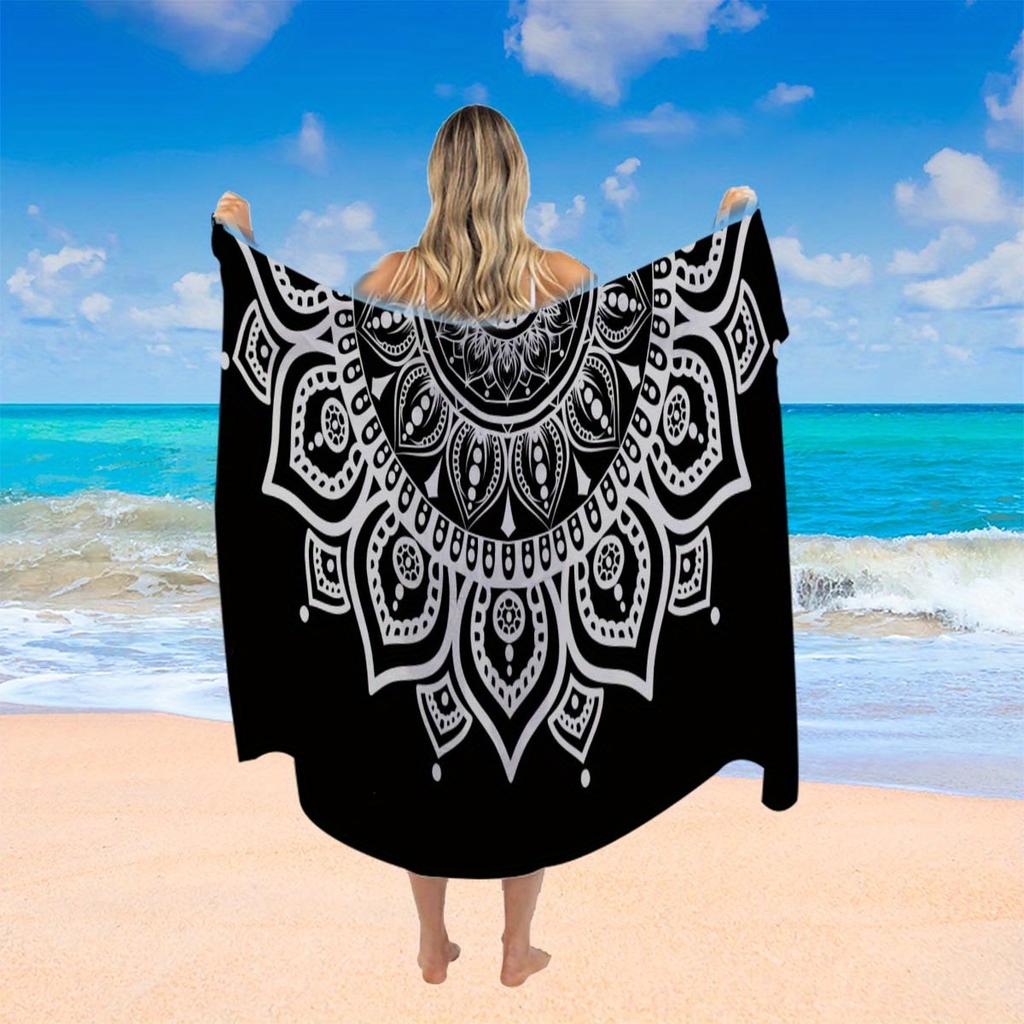 Bohemian Mandala Black White Floral Pareo, Large Quick Dry for Travel Camping Easter Gift