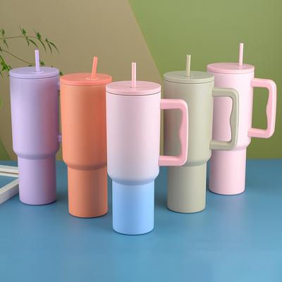 Tasse à Boire en Acier Inoxydable Mode Grande Capacité Poignée Tasse de Voiture Couleur Unie Anti-Fuite Isolation Thermique Froid-Chaud avec Paille pour Barbecue Extérieur