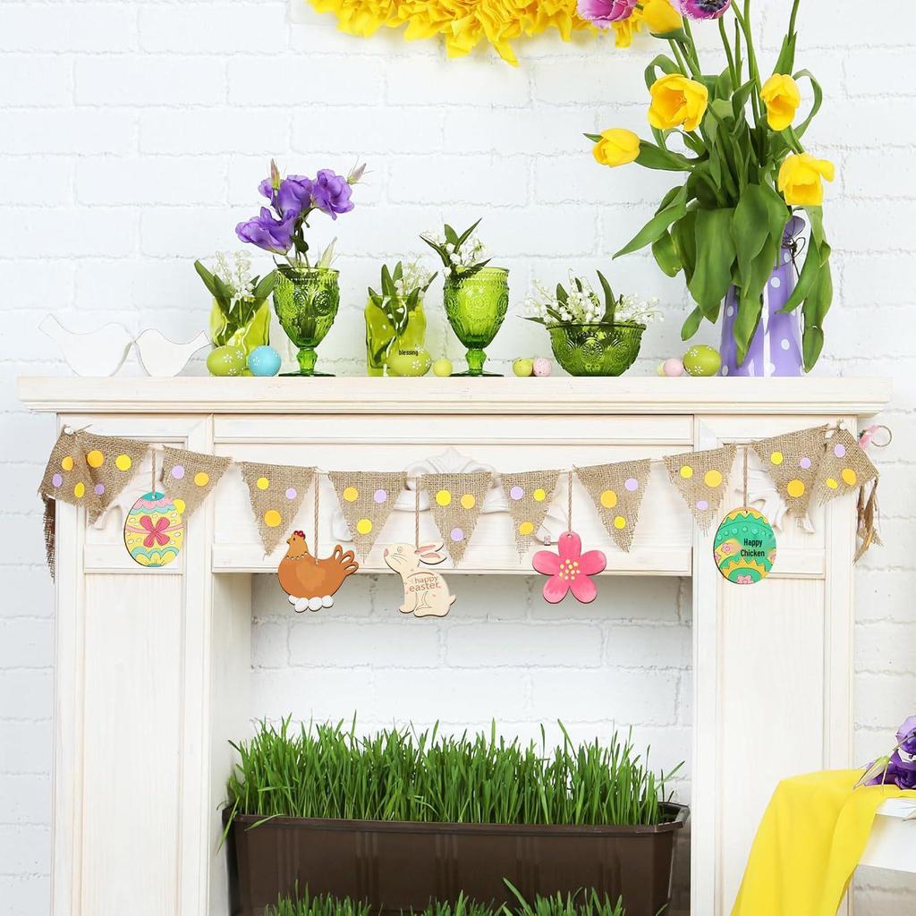 Wooden Easter Ornament DIY Kit: Children's Party Venue Decoration with Hemp Rope