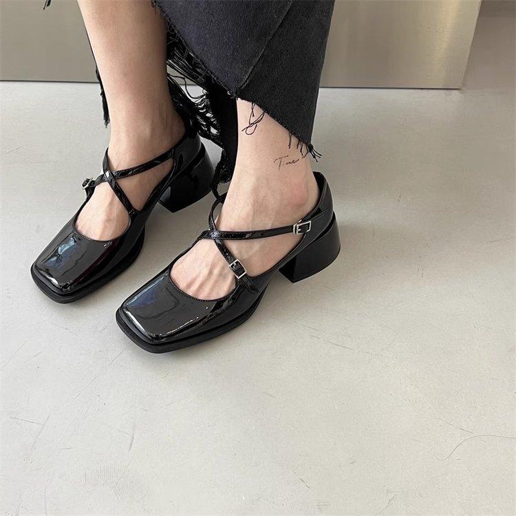 Mary Jane cross thick heel light mouth single shoes women soft sister high heel sandals women's shoes