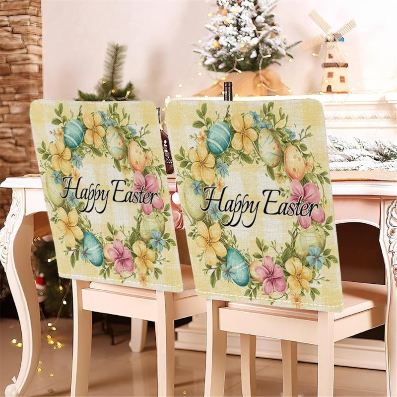 Holiday Inspire Easter Rabbits Print Plush Dining Chair Slipcover Dustproof for Home and Party Decoration