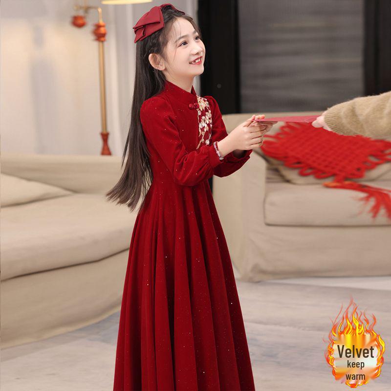 Rotes Langarm Elegantes Besticktes Formelles Kleid für Mädchen – 10.000 auf Lager