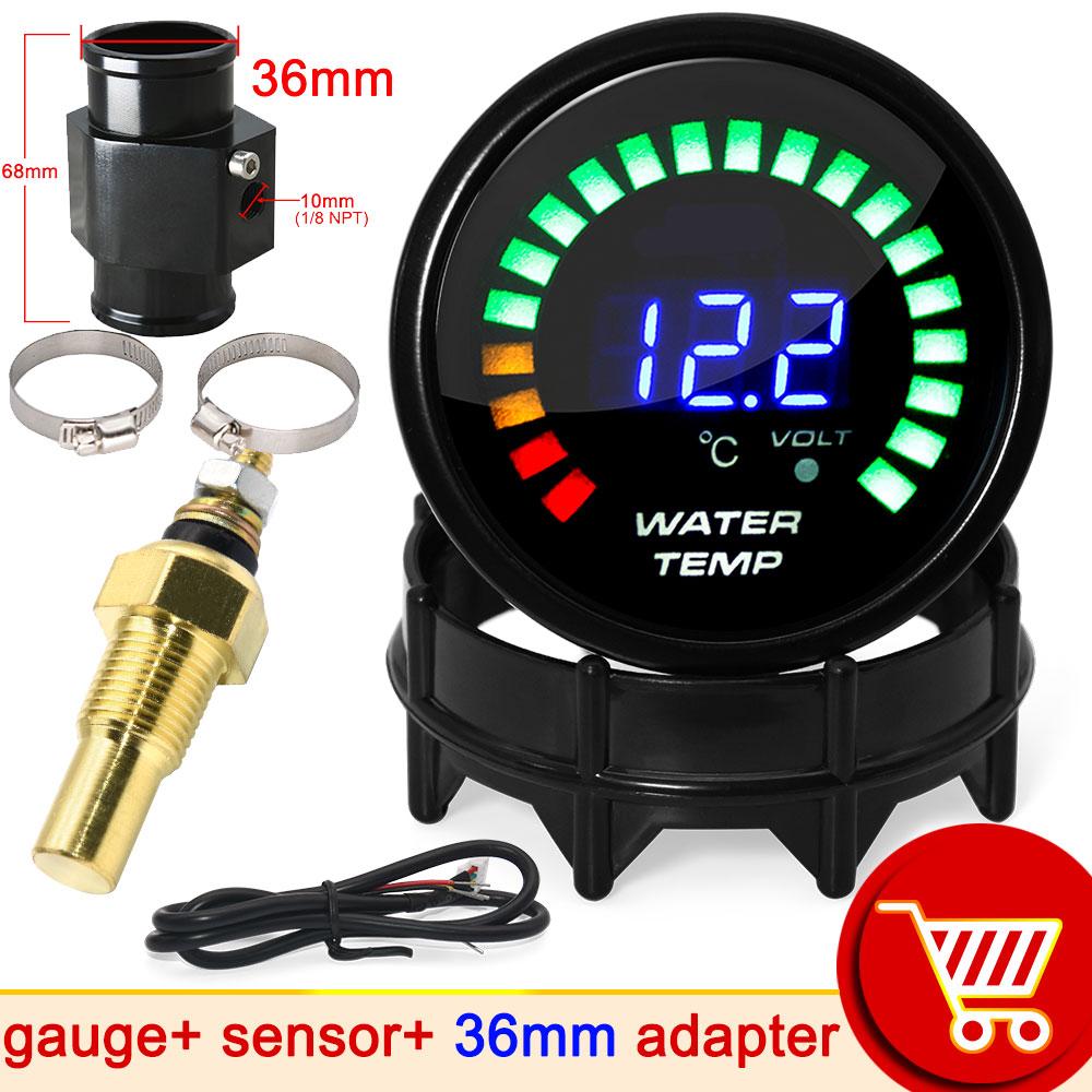 52mm 20 LED Light Digital Water Temperature Gauge + 10mm Water Temp Sensor with Joint Pipe Sensor Adapter Car 20~150 Celsius