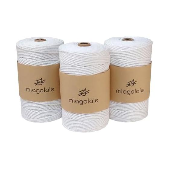Macrame rope cotton cord braided cord DIY diameter 3mm 200m roll (white x 3 rolls)