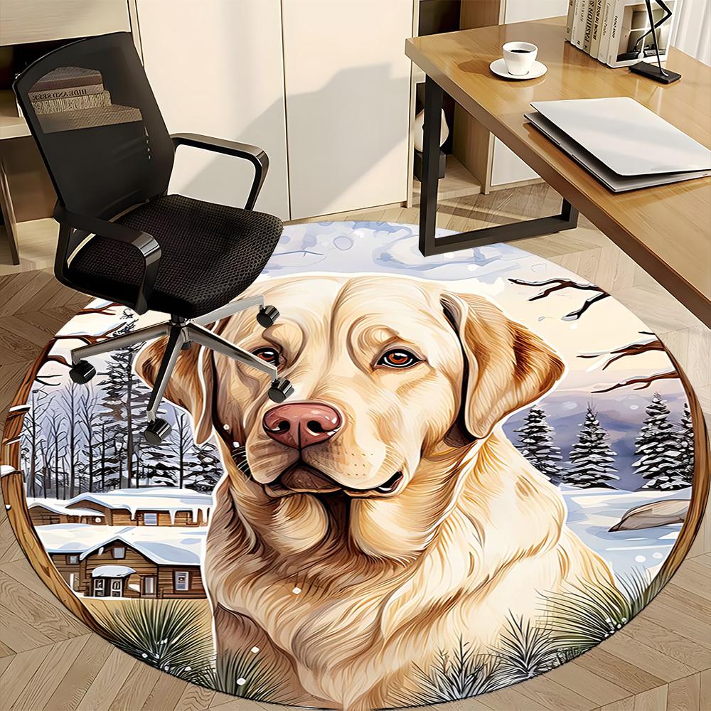 1 szt. Zimowy Okrągły Dywanik do Biura dla Psa, Mata Nadająca Się do Biura, Pod Krzesła Biurowe, Sypialnia, Salon, Wystrój Domu, Wystrój Pokoju