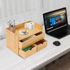 Caixa de Armazenamento de Mesa de Bambu Inofensiva Bymaocar com 3 Gavetas, Organizador de Armazenamento de Material de Escritório de 2 Camadas, Estante Decorativa para Sala de Estudo