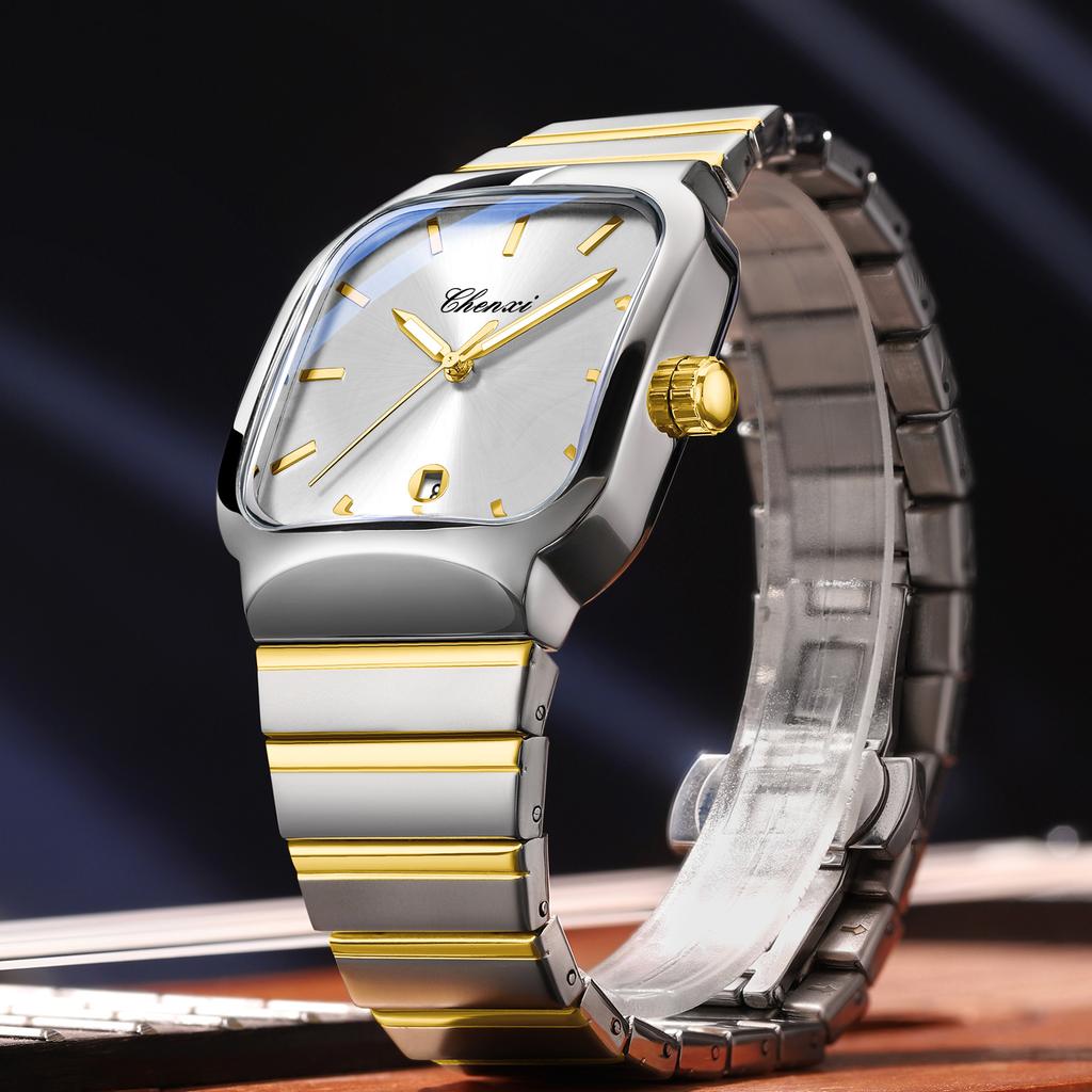 Chenxi Business Casual Square Quartz Men's Watches Stainless Steel Date Calendar Noctilucent Fashion Male Waterproof Watch Gifts